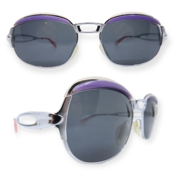 Vintage 1970s Viennaline Steel Sunglasses with Purple Brows, Made in Austria - Picture 2 of 5